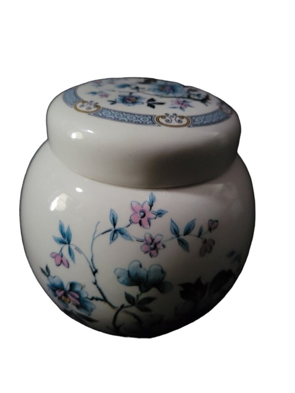 SADLER GINGER JAR Ironstone Lidded Jar Oriental Style Blue Pink  Yellow Floral
